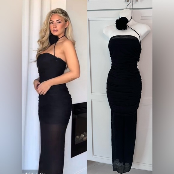 ZARA BLOGGERS FAV NECK FLOWER BLACK TULLE DRESS FLORAL - Picture 5 of 14